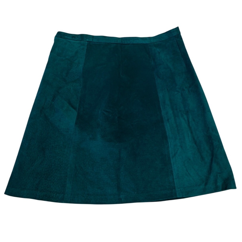 Vintage Teal Green Genuine Suede A-Line Mini Skirt Fiocchi Italy Snaps Size L